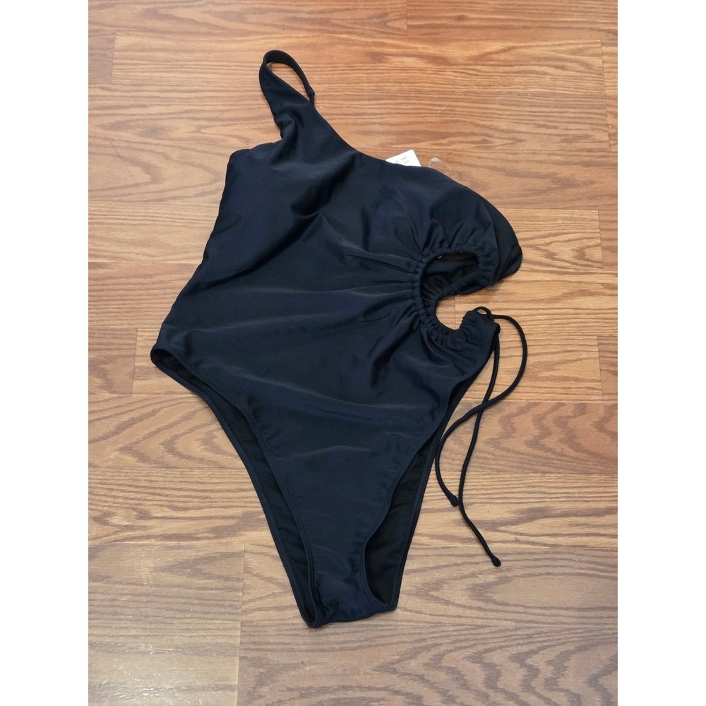 Abercrombie &‎ Fitch Womens One Shoulder Cutout One Piece Swimsuit Black Lg NEW